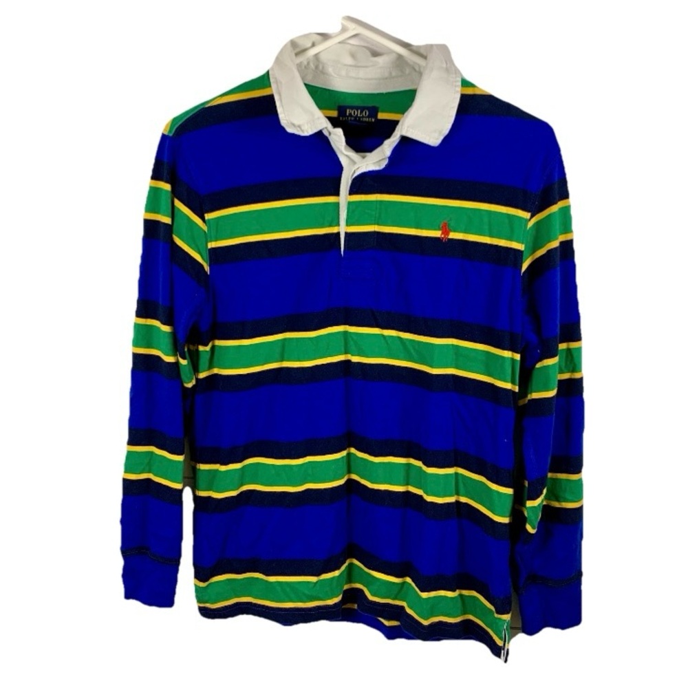 Polo Ralph Lauren Rugby Shirt Boys L (14-16) Blue Green Long‎ Sleeve Pony Logo